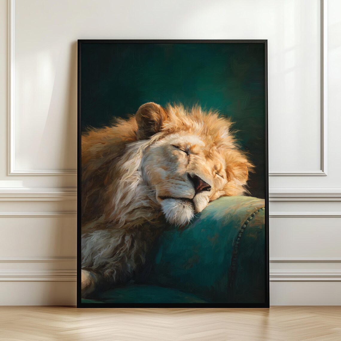 Sleeping Lion Couch Art Print, Dark Academia Decor