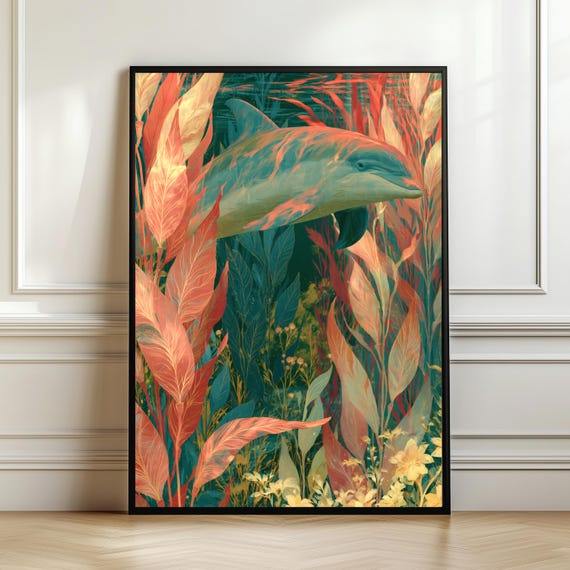 Elegant Dolphin Wall Art Coastal Ocean Decor Tropical Marine Print Sea Life Artwork Lover Gift Digital Download