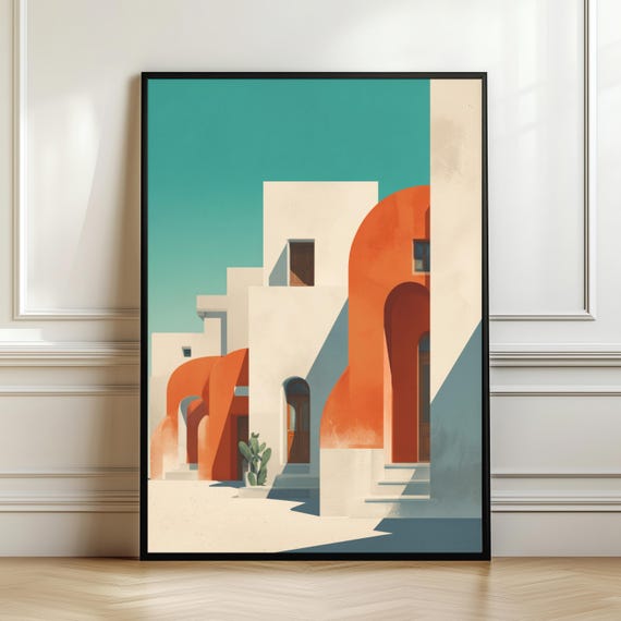 Mediterranean Minimal Architecture Wall Art Abstract Coastal Poster Modern Geometric Home Decor Calm Interior Gift Digital Download