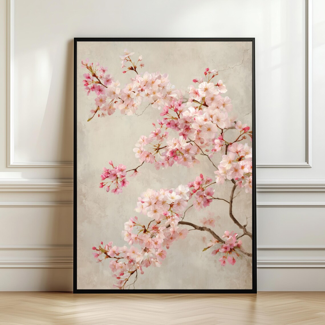 Elegant Sakura Blossom Art Print, Japandi Floral Decor