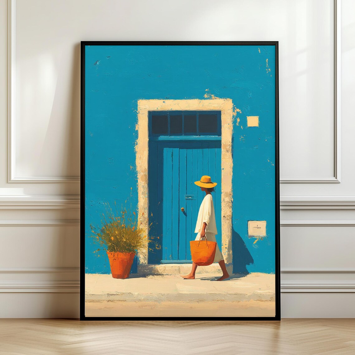 Blue Mediterranean Door Summer Poster, Modern Coastal