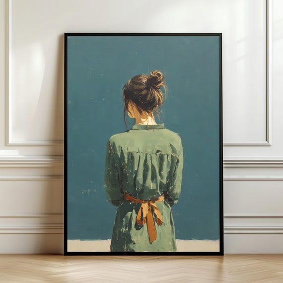 Sea View Woman Wall Art Modern Figurative Print Contemporary Portrait Poster Neutral Aesthetic Decor Emotional Digital Download