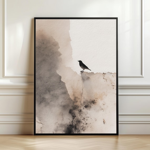 Minimalist Bird Wall Art Print Japanese Wabi Sabi Decor Neutral Ink Nature Artwork Zen Minimal Poster Modern Calm Gift Digital Download