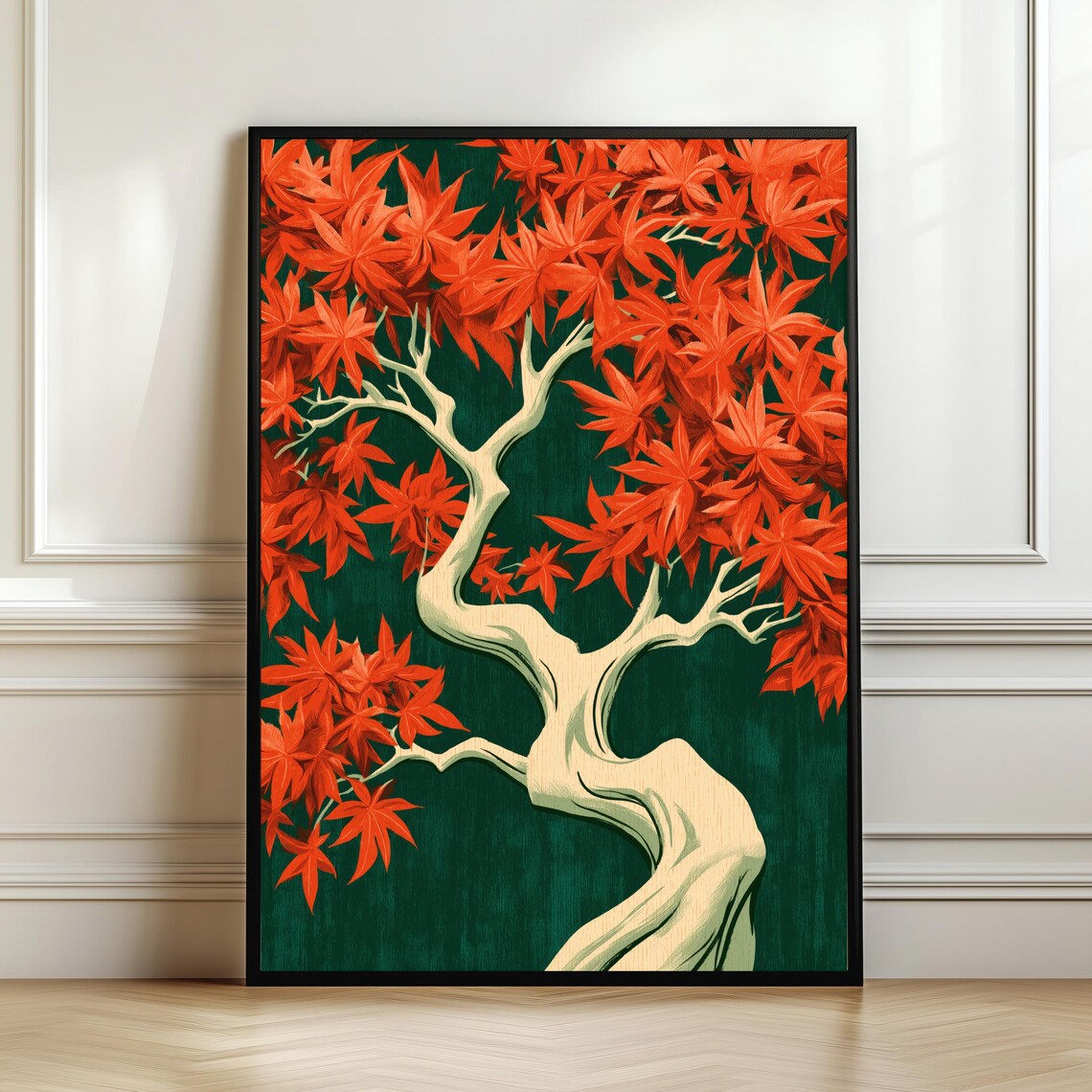 Red Maple Wall Art Japanese Autumn Tree Print Elegant Poster Mid Century Modern Decor Luxury Digital Download