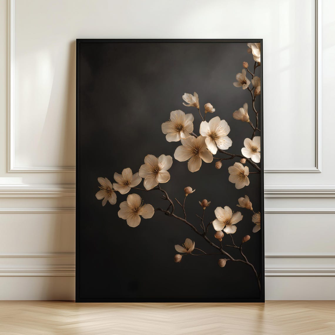 Delicate Blossom Branch Black Elegant Minimalist Botanical Wall Art