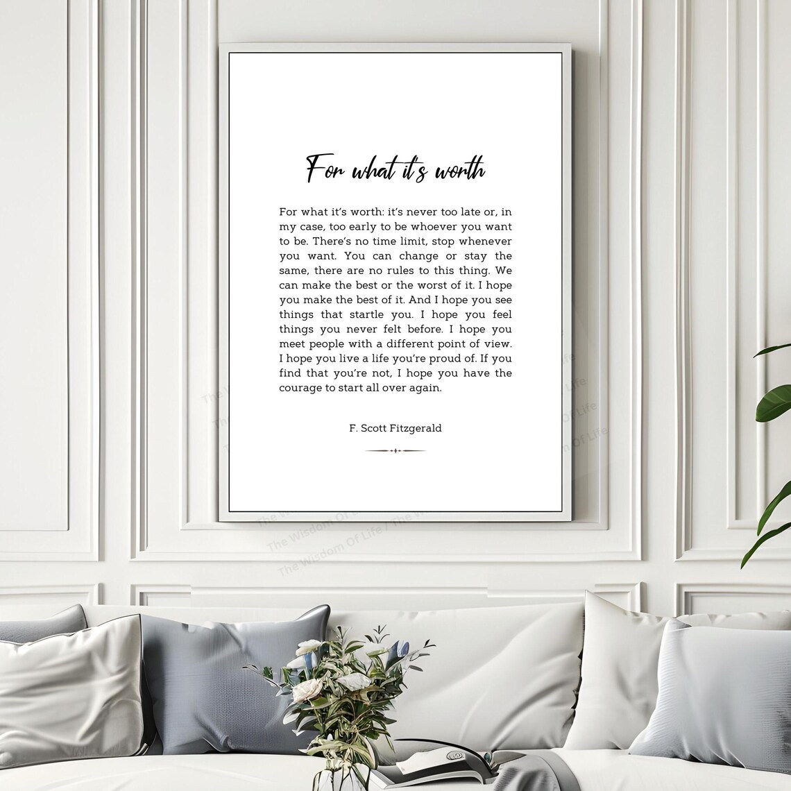 For What It Is Worth F Scott Fitzgerald Inspirational Quote Print