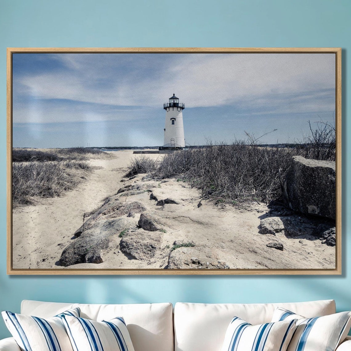 Edgartown Lighthouse Large Wall Art On Marthas Vineyard Print In Massachusetts Wall Art Decor Rugged Atlantic Beaches Decor