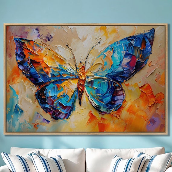 Butterfly Oil Painting Print Textured Colorful Wings Large Wall Art Abstract Fluttering Beauty Wall Art Decor Gift For Girlfriend