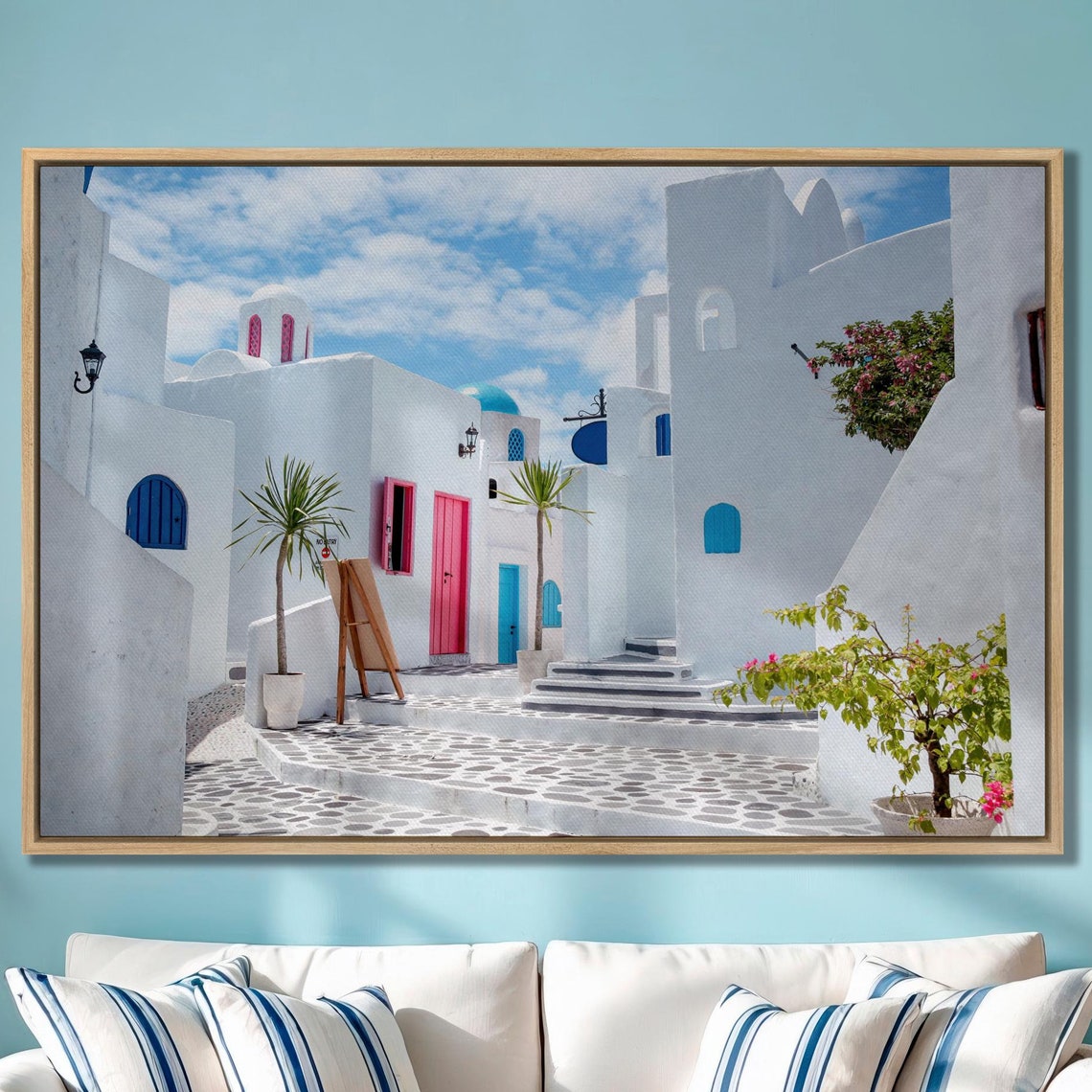 Greek Island Village Street Whitewashed Houses Daytime Wall Art
