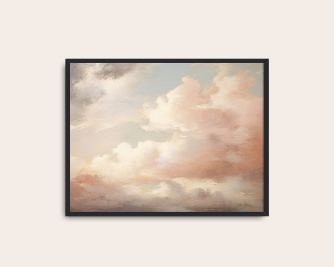 Pastel Pink Sky With Soft Billowy Clouds Dreamy Cloudscape Wall Art - Image 3
