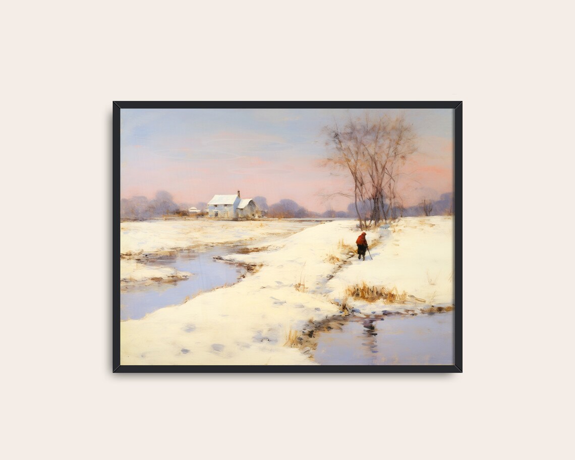Winter Landscape Vintage Painting Art Print - Image 3