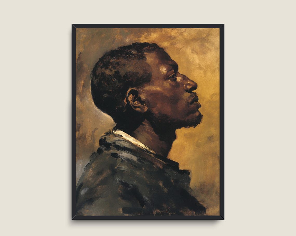 Black Man Profile Portrait Golden Tones Renaissance Vintage Wall Art - Image 3