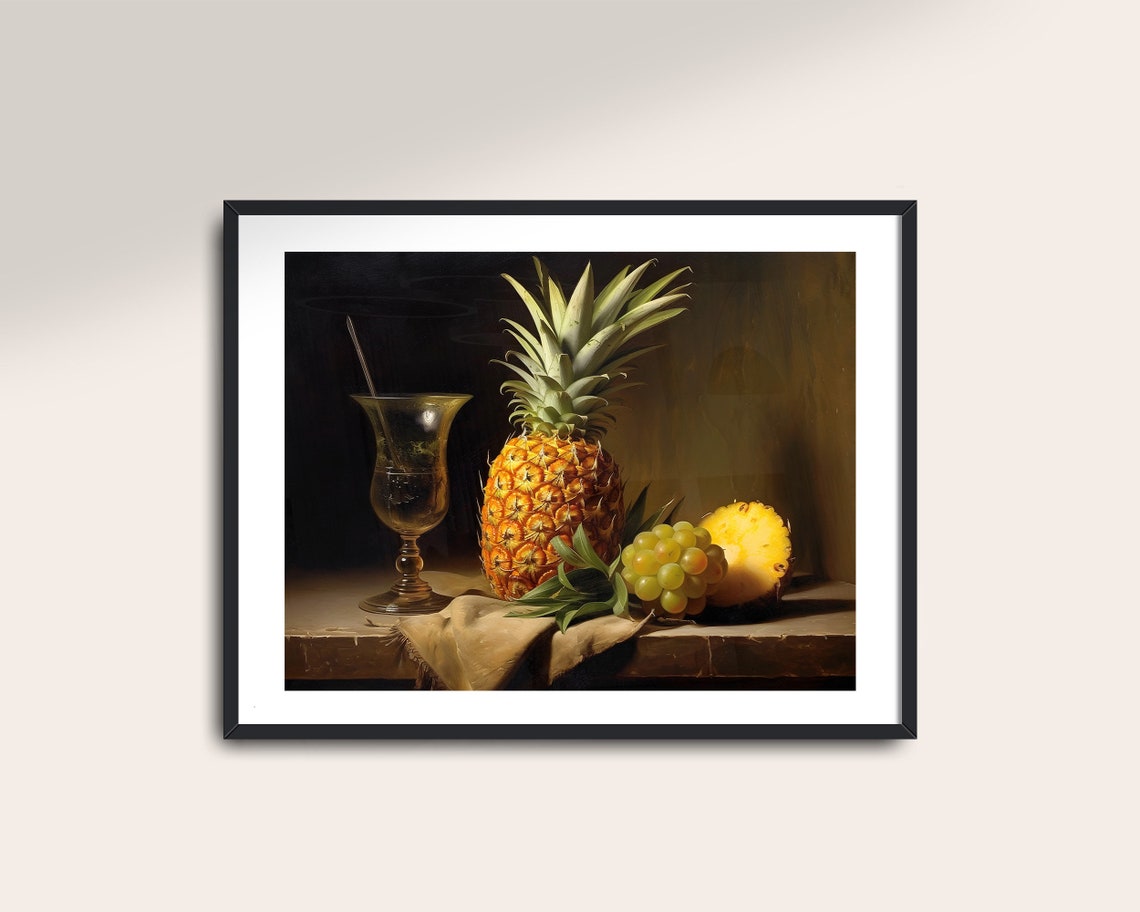 Pineapple Still Life Kitchen Art Vintage Tropical Decor Fruits Antique Paintings Cottagecore Prints - Image 2