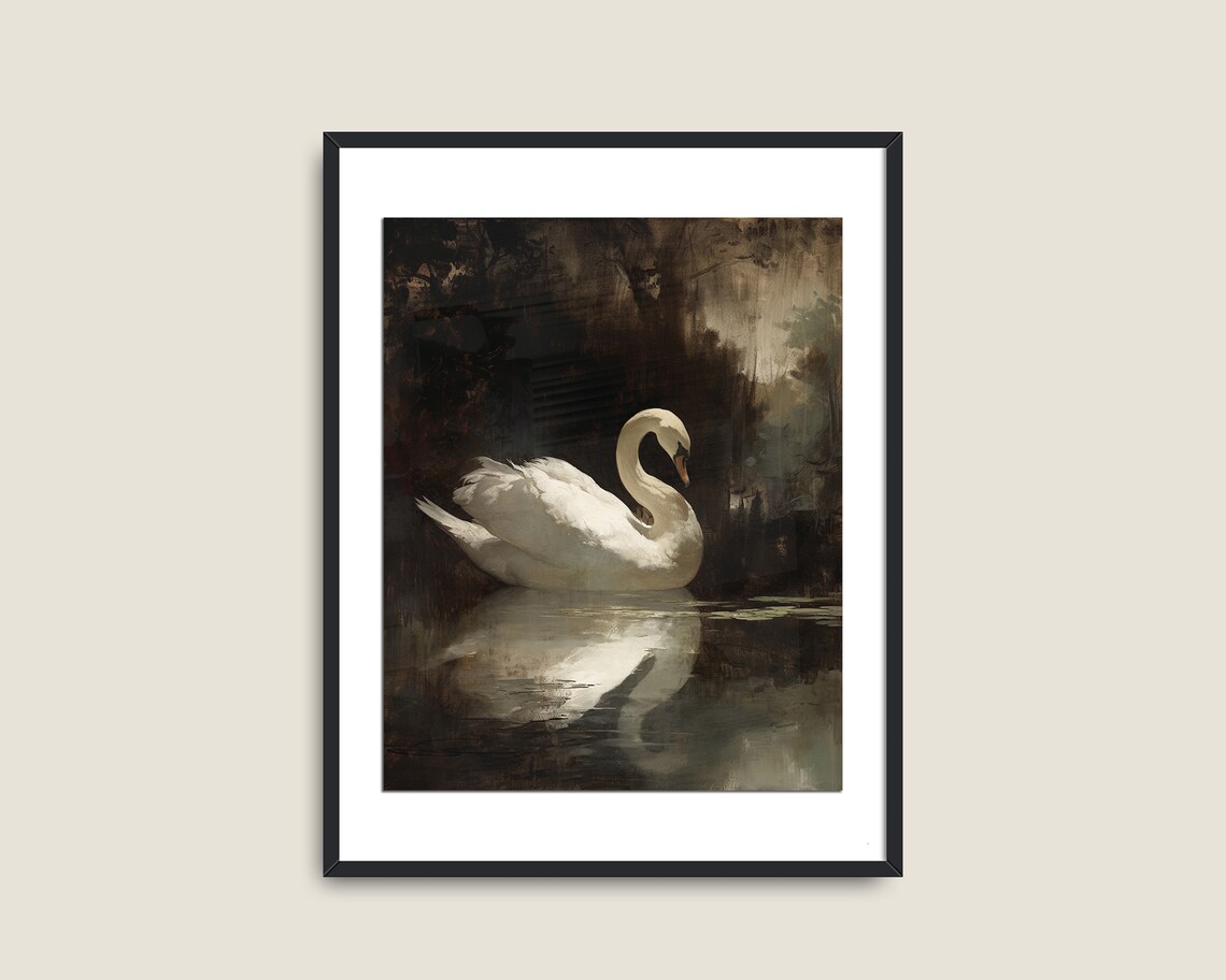 Vintage Swan Print, Moody Cottagecore Art Print - Image 2