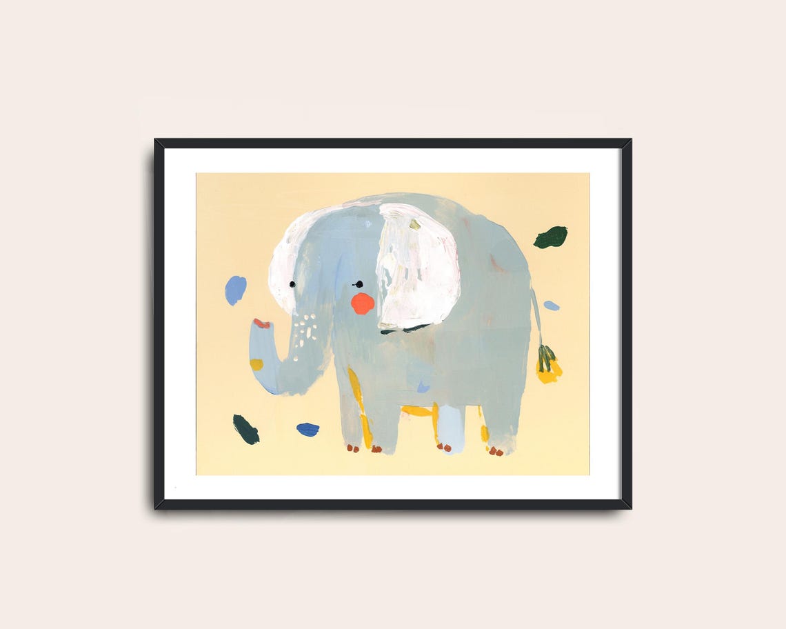 Elephant Art Art Kids Animal Art Cute Elephant Painting Adorable Animal Fun Decor - Image 2