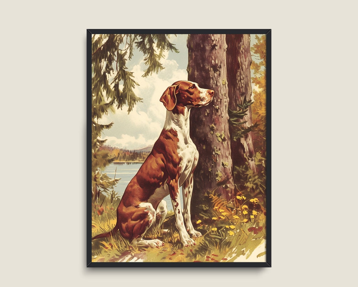 Pointer Dog Pines Lake Autumn Vintage Sporting Illustration Art Poster - Image 2
