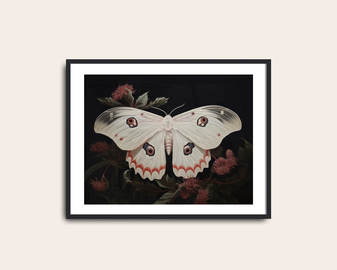 White Moon Moth Victorian Butterfly Art Print - Image 2