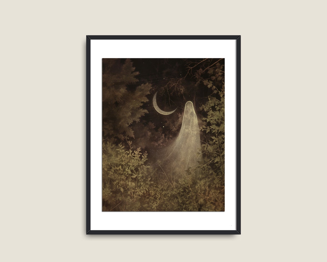 Dark Cottagecore Decor Gothic Wall Art Ghost Crescent Moon Art Vintage Dark Moody Antique Occult Print - Image 2