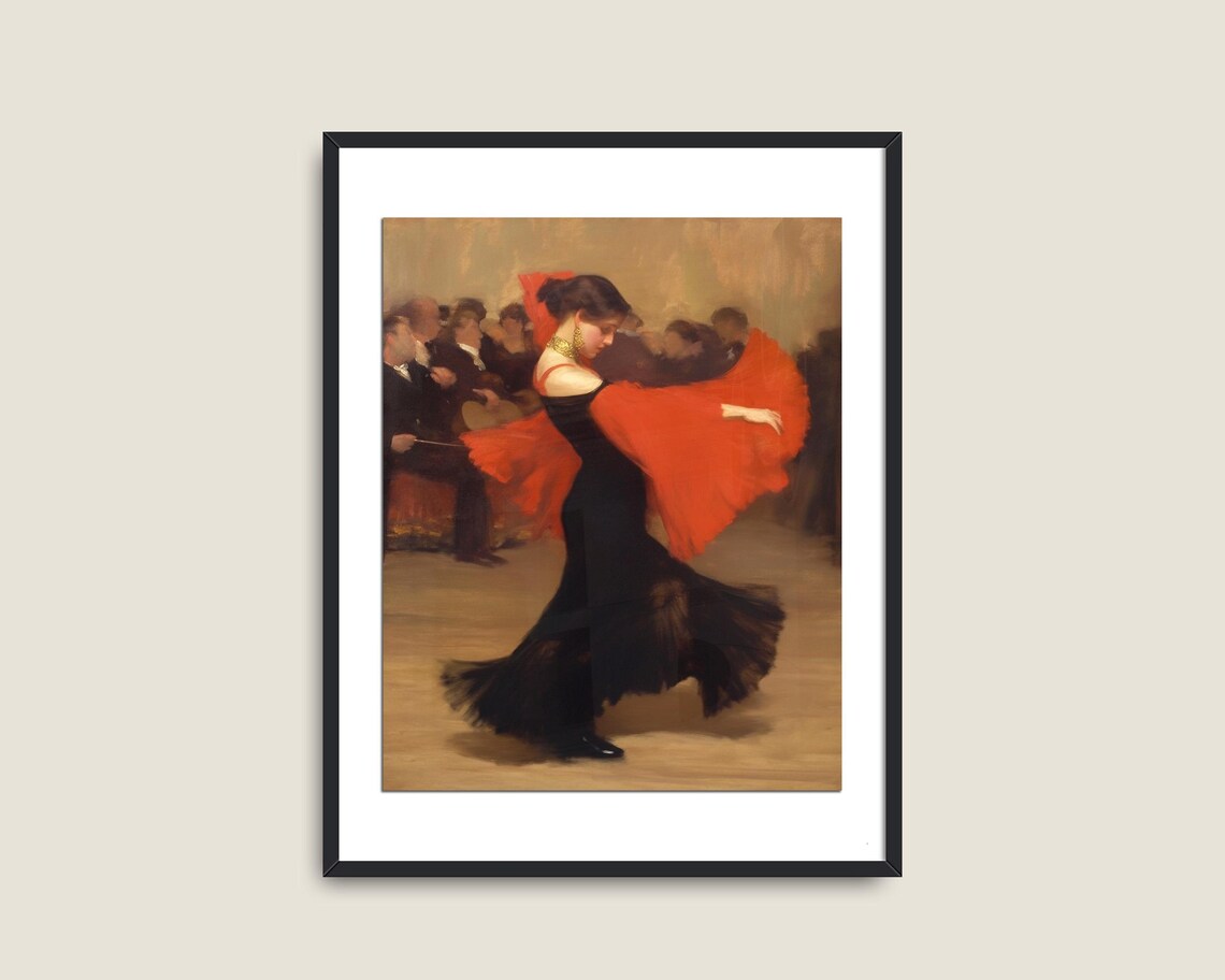 Flamenco Dancer Painting Woman in Red Shawl Dramatic Vintage Portrait Poster - Image 2