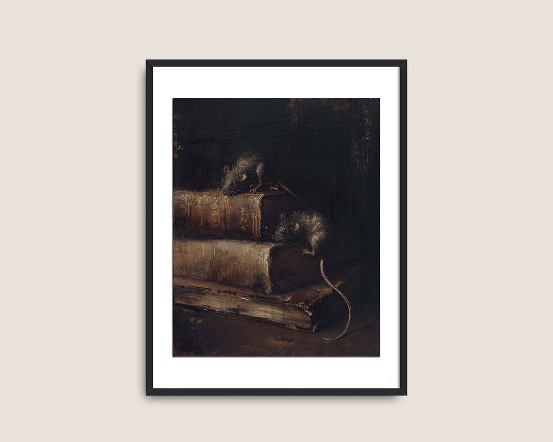 Victorian Books Rats Mouse Dark Academia Art Print - Image 2