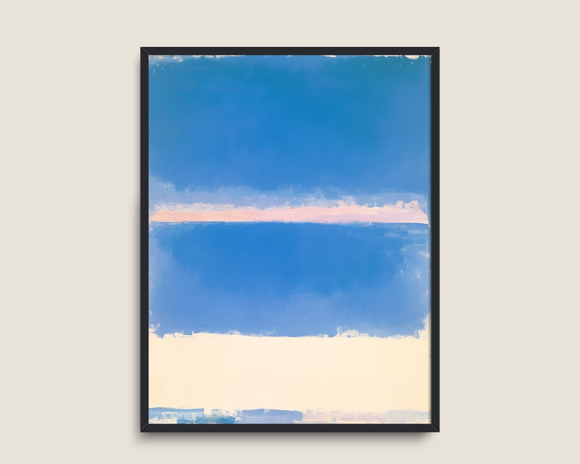 Indigo Blue Abstract Painting Minimalist Neutral Print Wall Art Light Blue Modern Art Neutral Wall Decor - Image 3