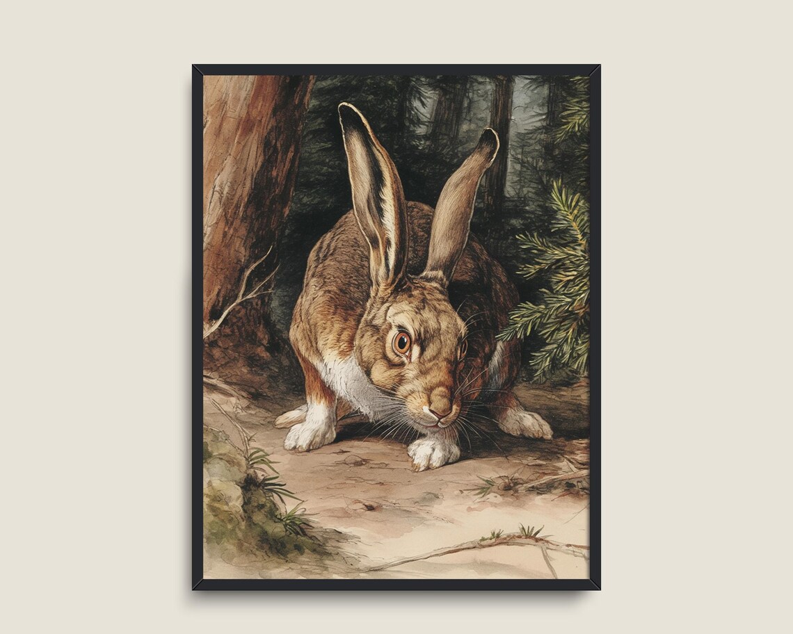 Brown Hare Forest Clearing Vintage Wildlife Illustration Wall Art Poster - Image 3