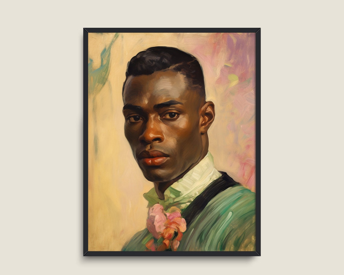 Vintage Portrait Handsome Man Green Jacket Floral Dark Academia Poster - Image 3
