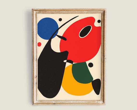 Colorful Bold Miro Inspired Abstract Art Funky Modern Print Wall Art Mid Century Decor Contemporary Painting Prints