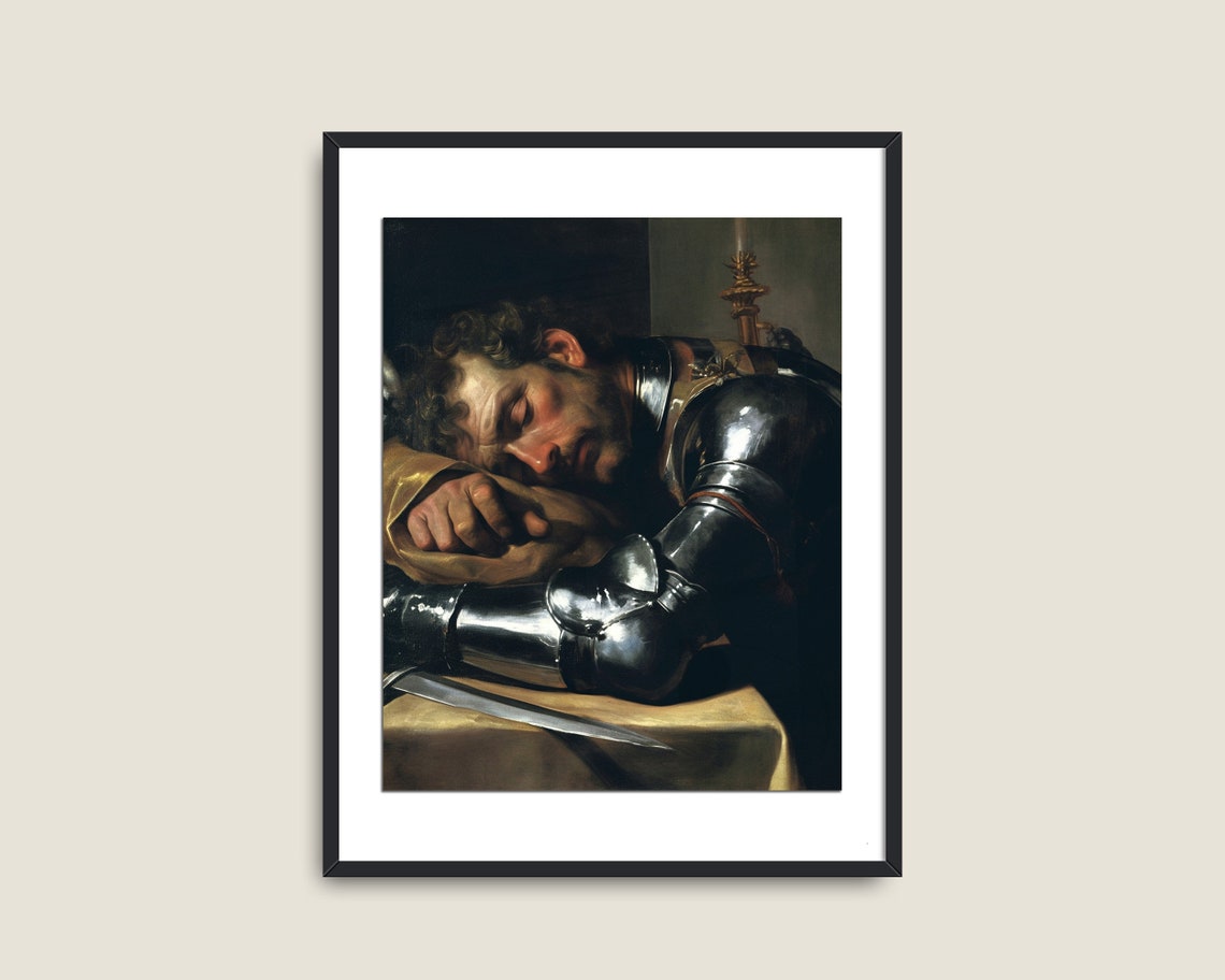 Medieval Knight Armor Resting Portrait Vintage Romantic Wall Art - Image 2