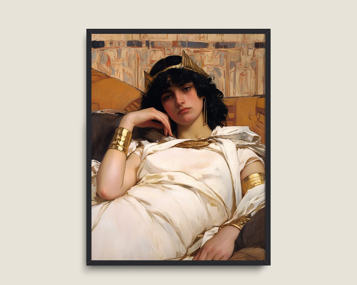Roman Woman Reclining In White Robe With Gold Crown Vintage Art Print - Image 3