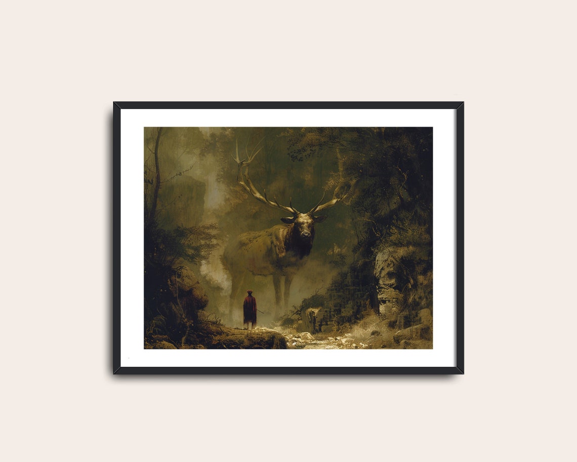 Giant Elk Guardian Of The Forest Dark Fantasy Moody Wall Art - Image 2