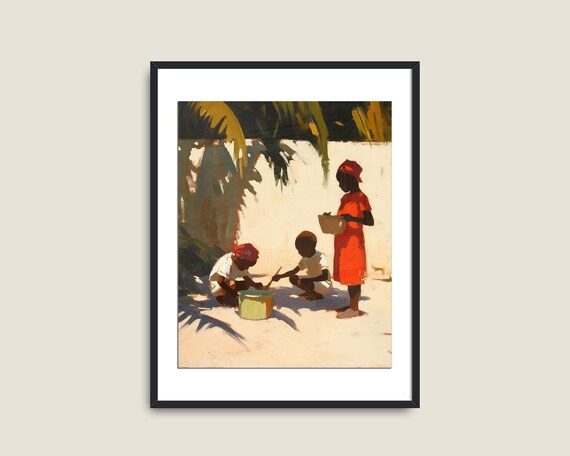 Black People Wall Art Vintage Art Kids Playing Prints Man Portrait Decor Africa Wall Decor African People Portrait Prints