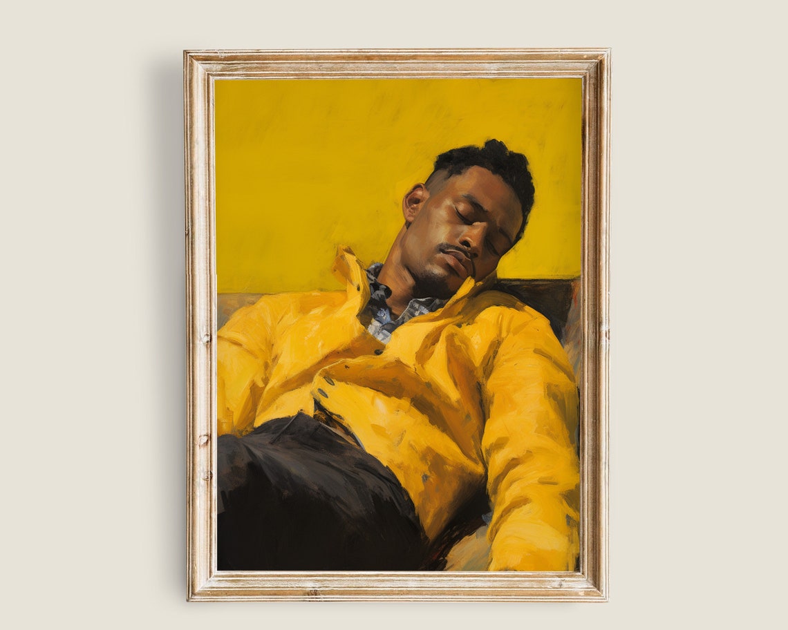 Sleeping Man In Yellow Jacket Bold Modern Portrait Painting Poster
