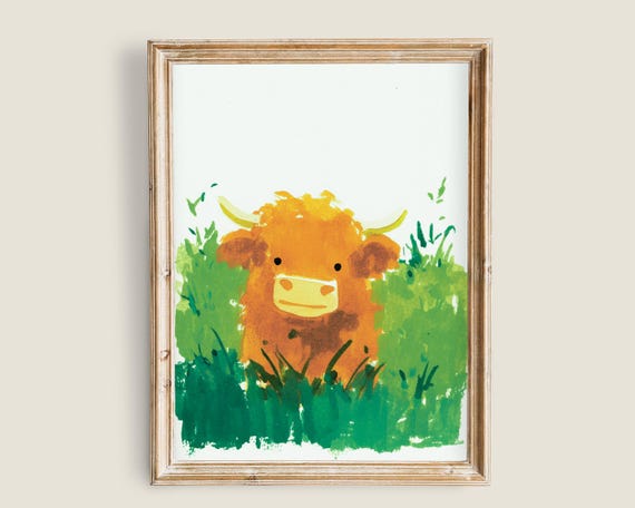 Highland Cow Art Art Adorable Animal Art Cute Cow Painting Farm Animal Fun Decor