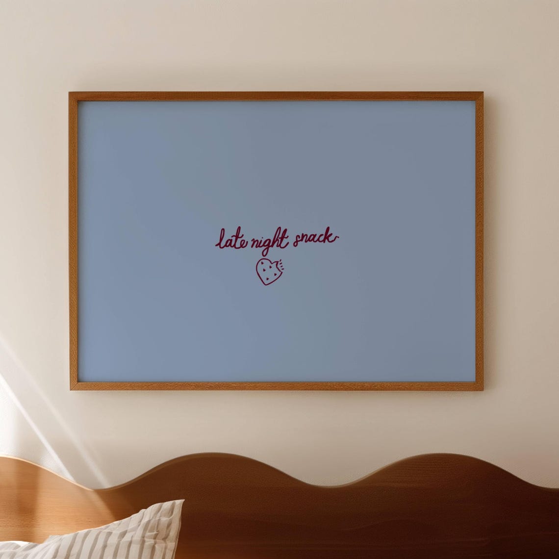 Late Night Snack Dusty Blue Cursive Strawberry Quote Wall Art