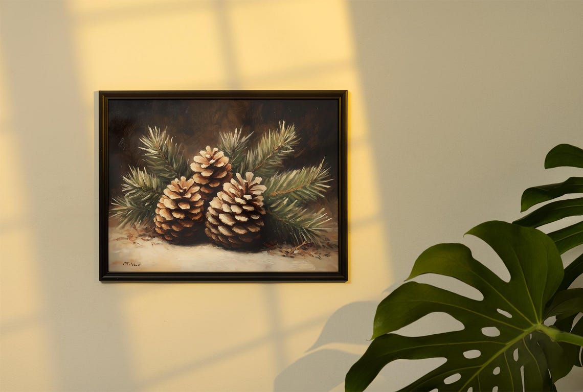 Three Pinecones with Snowy Pine Branches Winter Botanical Poster - Image 3