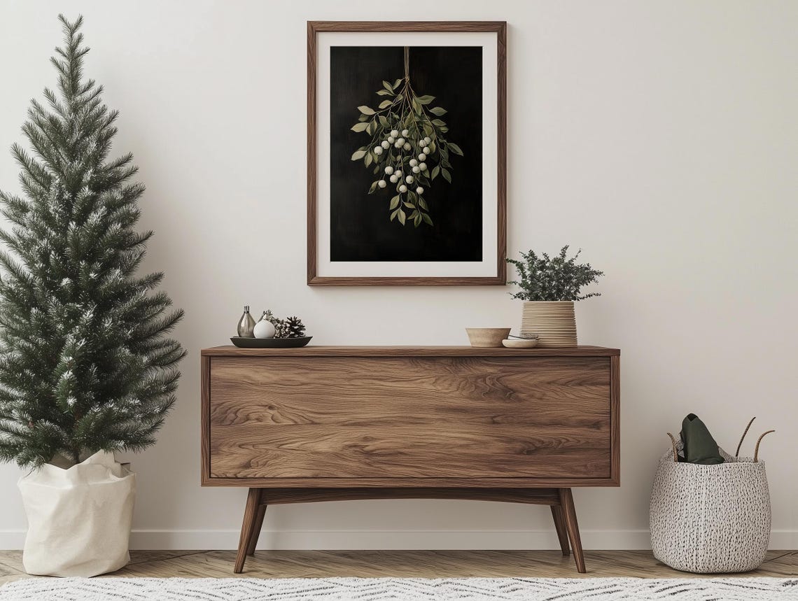 Hanging White Snowberries Branch on a Dark Ground Art Poster - Image 5