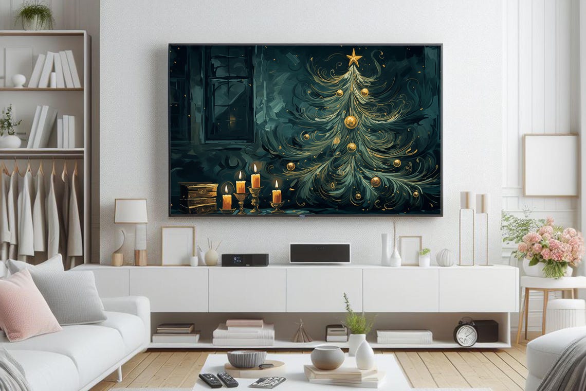 Swirling Midnight Christmas Tree with Glowing Gold Star Poster - Image 5