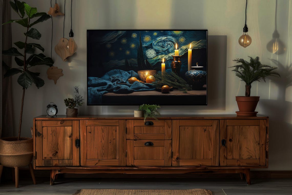 Van Gogh Starry Night Still Life With Candles Oranges And Pine Poster - Image 7