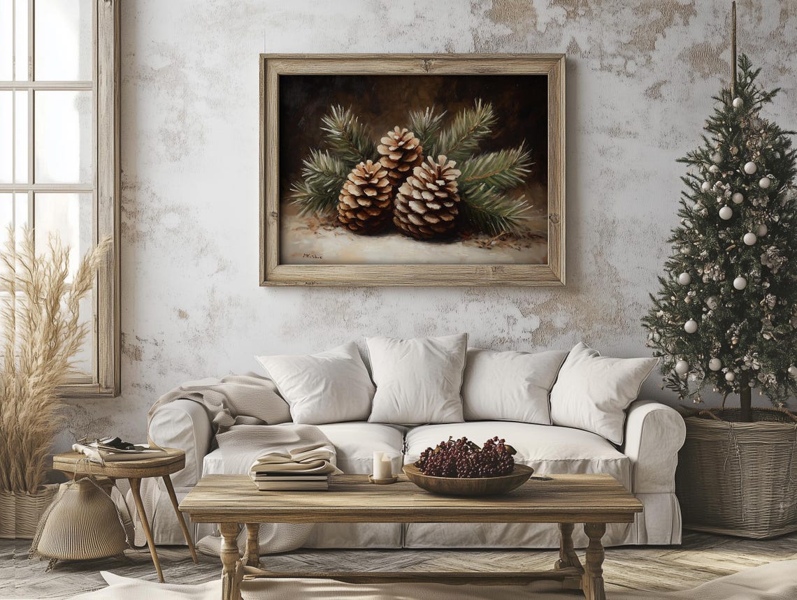 Three Pinecones with Snowy Pine Branches Winter Botanical Poster - Image 4
