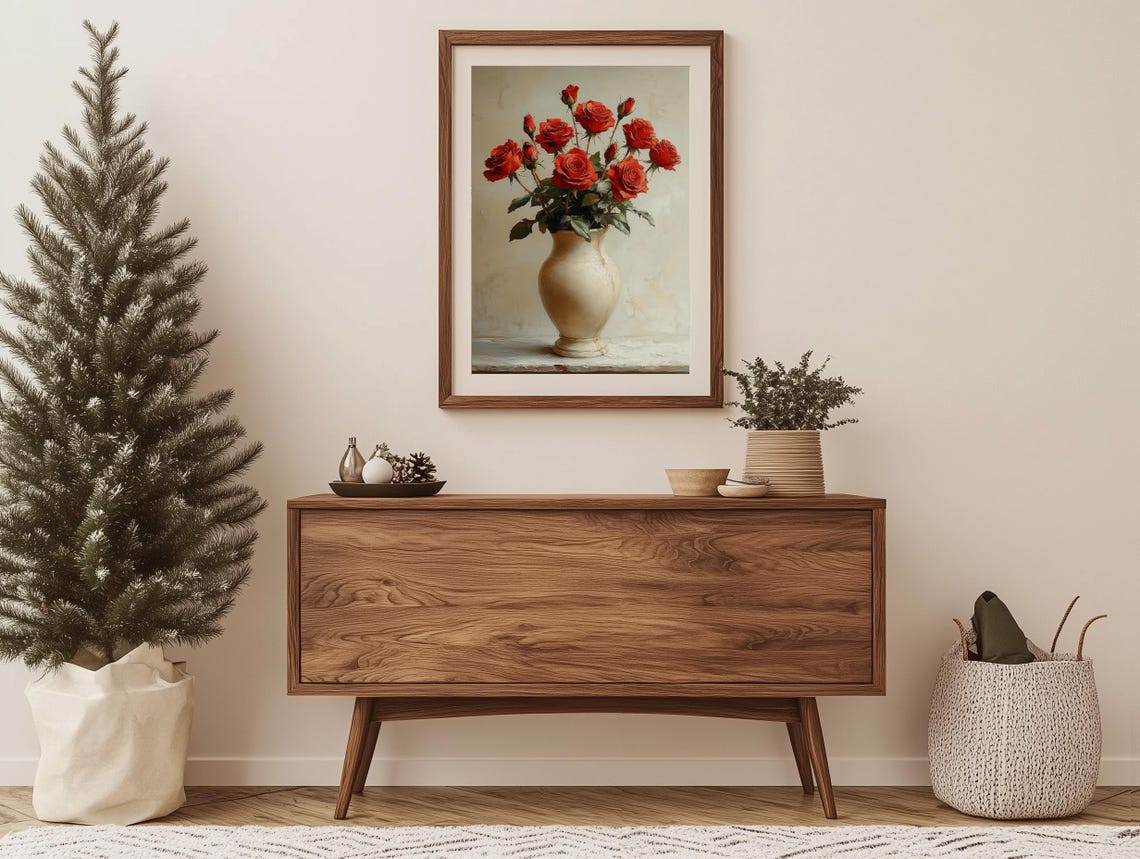 Lush Red Roses in a White Ceramic Vase Classic Floral Poster - Image 5