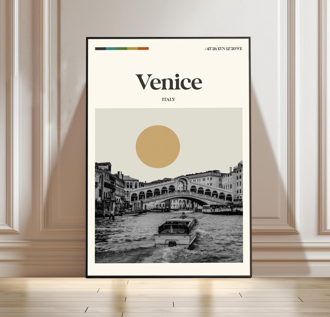 Venice Italy Travel Poster Rialto Bridge Canal Grand Canal View