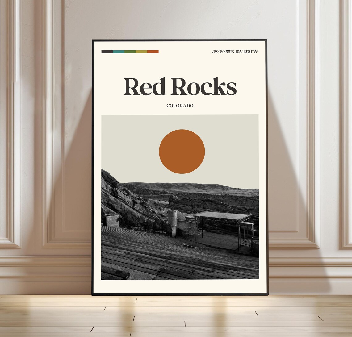 Red Rocks Colorado Amphitheater Minimalist Concert Venue Travel Poster