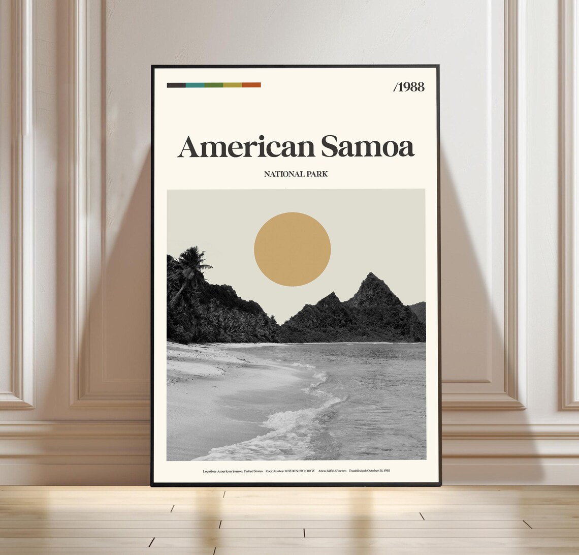 National Park of American Samoa Pacific Beach Tropical Vintage Travel Poster