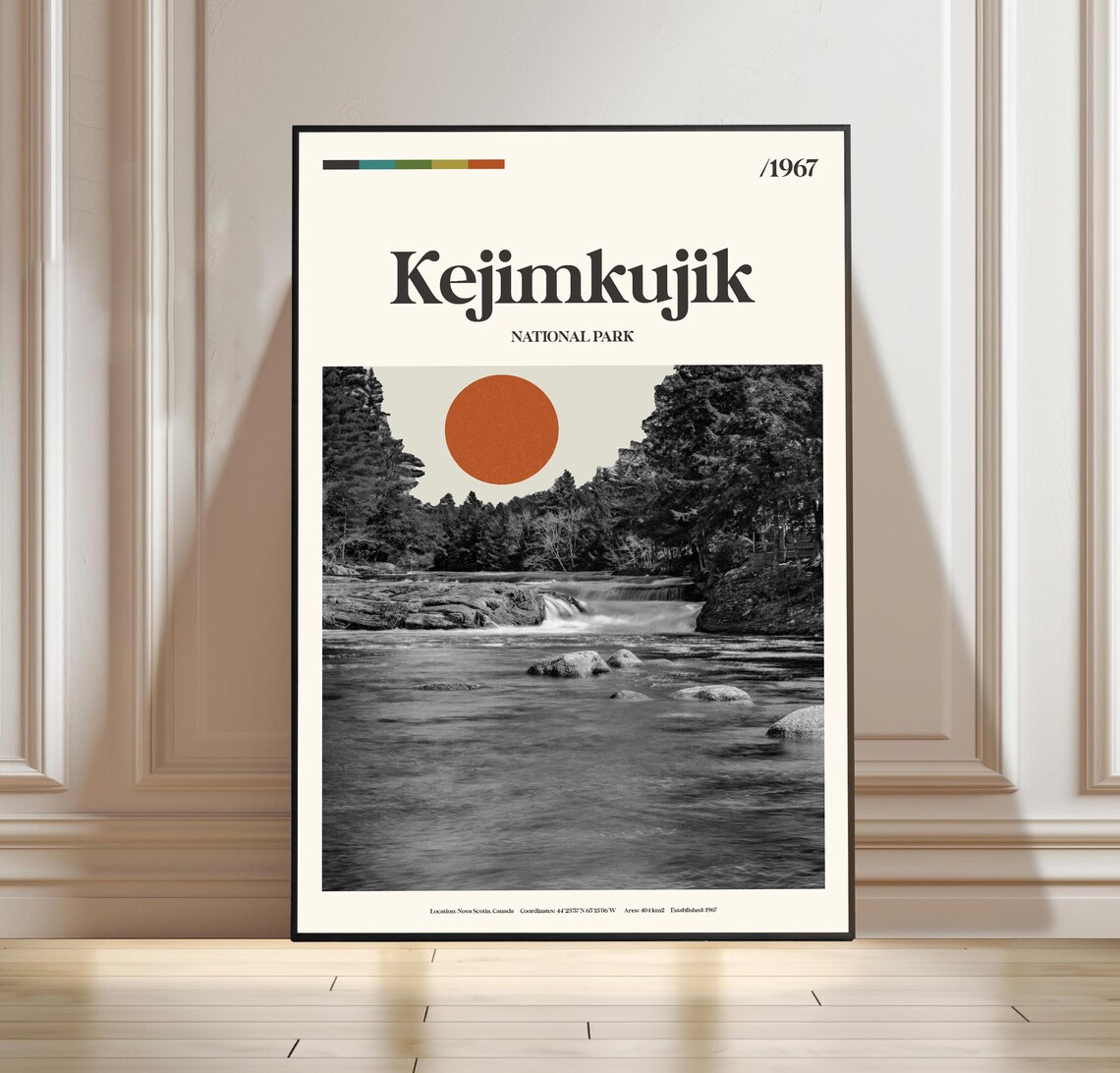 Kejimkujik Nova Scotia River Sunset Retro National Park Poster