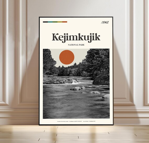 Kejimkujik Nova Scotia River Sunset Retro National Park Poster