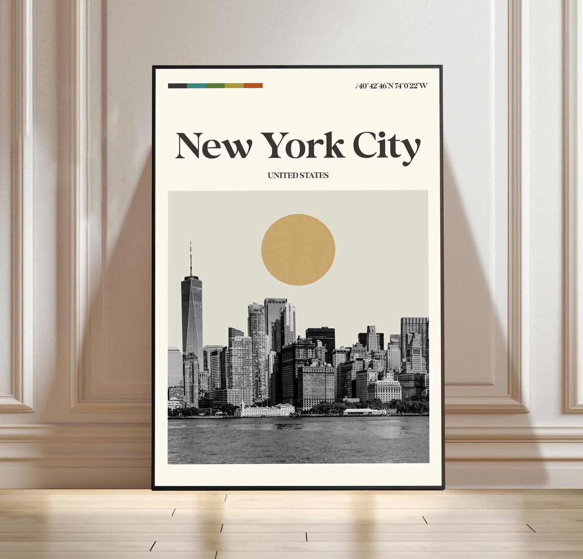 New York City Manhattan Skyline Black and White Modern Travel Poster