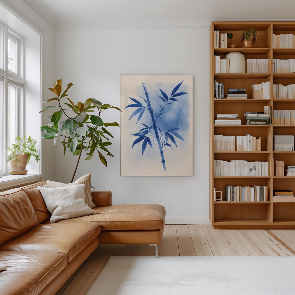 Blue Bamboo Watercolor Botanical Leaf Modern Minimalist Poster