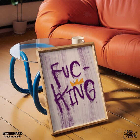 FUC-KING Crown Graffiti Quote Print in Purple for Edgy Room Decor