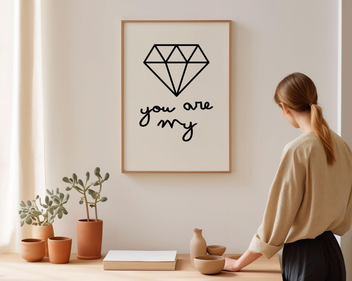 You Are My Diamond Line Art Geometric Minimalist Quote Poster - Image 3